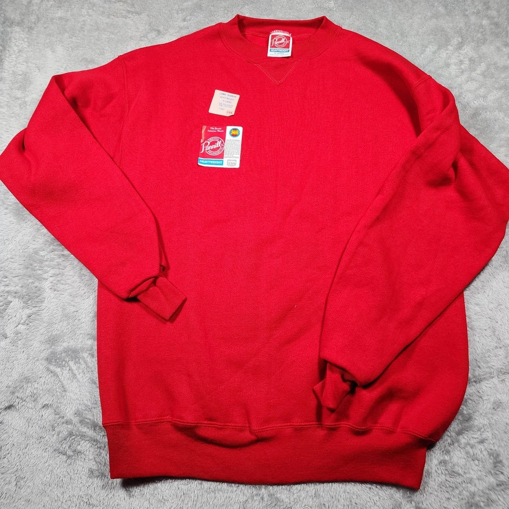 VINTAGE Pannill Sweatshirt Mens XL Red Heavyweight Crewneck Made in USA 90s‎